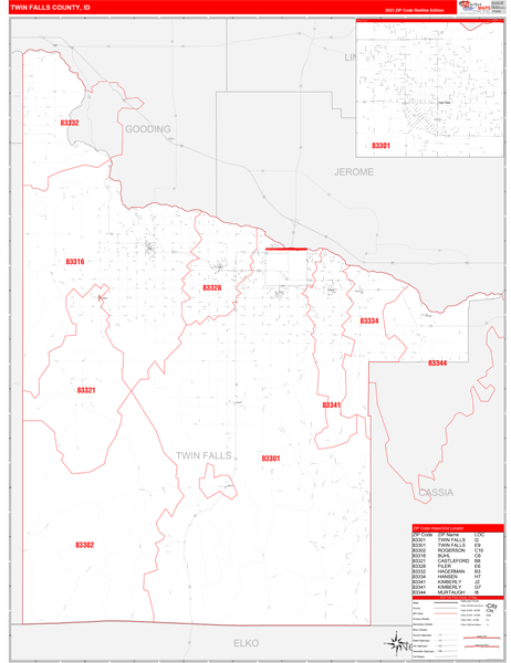 Twin Falls County, ID Zip Code Wall Map